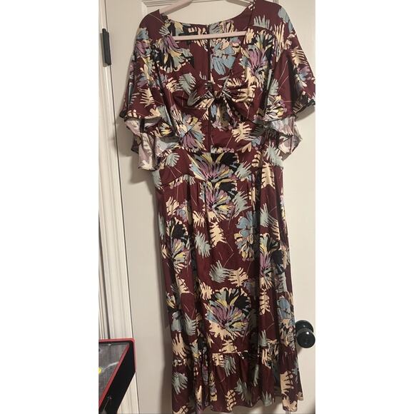 Trashy Diva SZ-18/XL MAI TIE DRESS - BORDEAUX FERNS-CANDICE GWINNETT - Picture 2 of 7